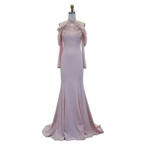 Dubai Arabia Pink Elegant Mermaid Satin Beaded Luxury Evening Dresses Gowns 2025 For Women Wedding Party LA72275