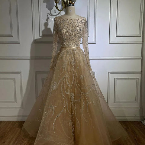 Muslim Nude A Line Evening Luxury Dubai Dresses Gowns Beaded 2025 For Woman Wedding Party LA71596A