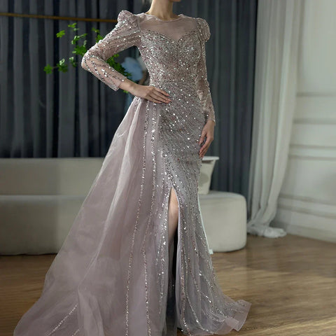 2025 Arabic Turquoise Mermaid Split Beaded Luxury Dubai Long Evening Dresses Gowns for Women Wedding Party LA72448