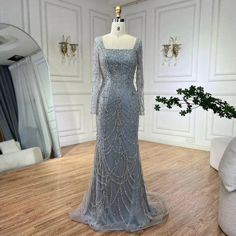 Luxury Dubai Green Mermaid Evening Dress Long Sleeves LA72242