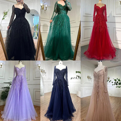 Arabic Luxury Beaded Handmade Feathers Evening Dress 2025 LA71468