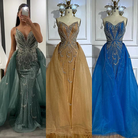 2025 Turquoise Strapless Mermaid Saudi Evening Dress Gown With Overskirt for Formal Occasion LA72880
