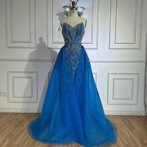 2025 Turquoise Strapless Mermaid Saudi Evening Dress Gown With Overskirt for Formal Occasion LA72880
