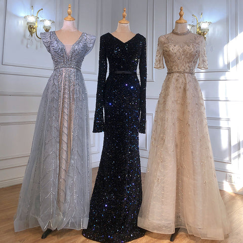 Moslim Black Sequin Mermaid Avond Jurken 2025 Elegante Sparkle Luxe Voor Vrouwen Party LA71486