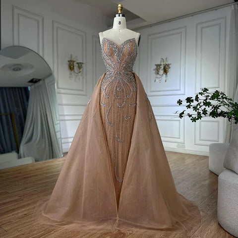 2025 Turquoise Strapless Mermaid Saudi Evening Dress Gown With Overskirt for Formal Occasion LA72880