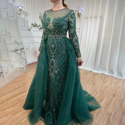 Nude Luxury Muslim Mermaid Evening Dresses Gowns 2025 Beaded Overskirt Elegant For Women Party LA71597