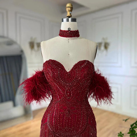 Silver Nude Strapless Mermaid Open Split Sexy Evening Dresses Luxury Beaded Tassel Party Gowns For Women LA72083