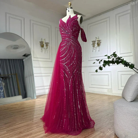 2025 Arabic Pink Mermaid Elegant One Shoulder Beaded Long Evening Dresses Gowns for Formal Occasion LA72662A