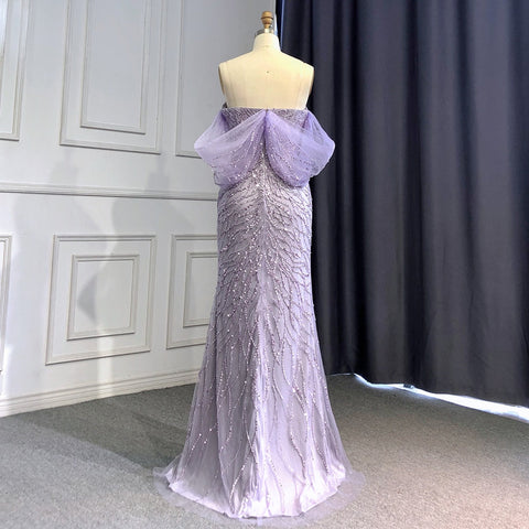 Blue High Split Mermaid Evening Dresses Gowns 2025 Beaded Elegant Luxury For Woman Party LA71595