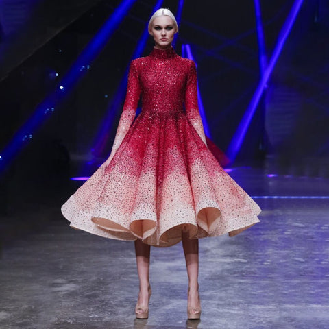 Red High-end Luxury Wedding Dresses Sequin Long Sleeves Gradual Change Bridal Dubai Gowns 2025 LA71799