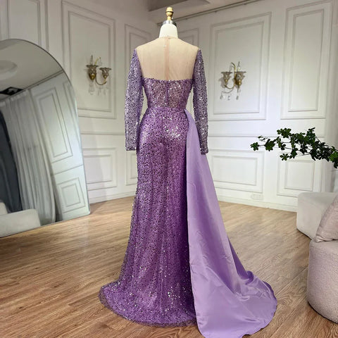 Purple Mermaid Elegant With Overskirt Luxury Pearls Beaded Evening Dresses Gowns for Women Wedding Party LA72429