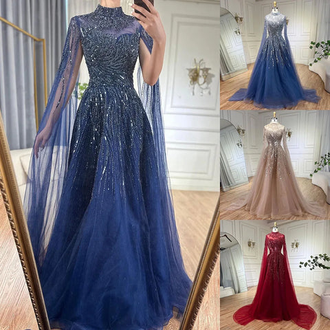 Caramel Luxury Evening Dresses with Cape Sleeves A-Line Beaded Lace Gown For Women's Wedding Party 2025 LA72386