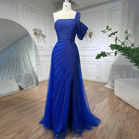 Turquoise High Split Sexy Luxury Beaded 2025 For Woman Party Evening Dresses Gowns Mermaid Elegant  LA71651
