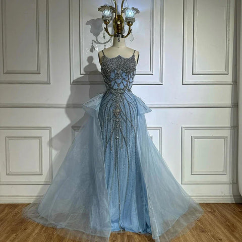 2025 Nude Saudi Beaded Spaghetti Strap Evening Dresses Gowns with Overskirt for Formal Occasion LA72810