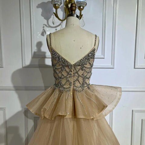 2025 Nude Saudi Beaded Spaghetti Strap Evening Dresses Gowns with Overskirt for Formal Occasion LA72810