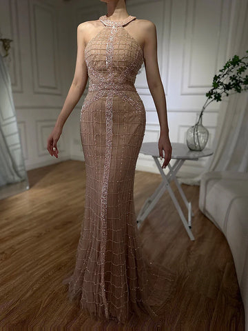 On Sale No Return No Refund Sale  Newest  Fashion Sexy Mermaid Evening Dresses  Halter Beading Luxury  Elegant  Evening Party Dress Real Photo LA6124