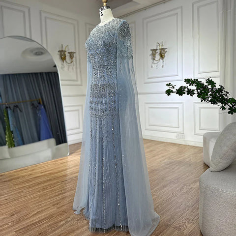 2025 Saudi Arabia Caramel Mermaid Elegant Cape Sleeve Luxury Beaded Evening Gown for Formal Occasion LA72775