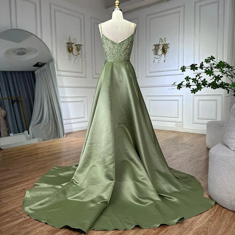 Luxury designer  Sage Green Beaded Evening Dresses  with  Overskirt LA72733A