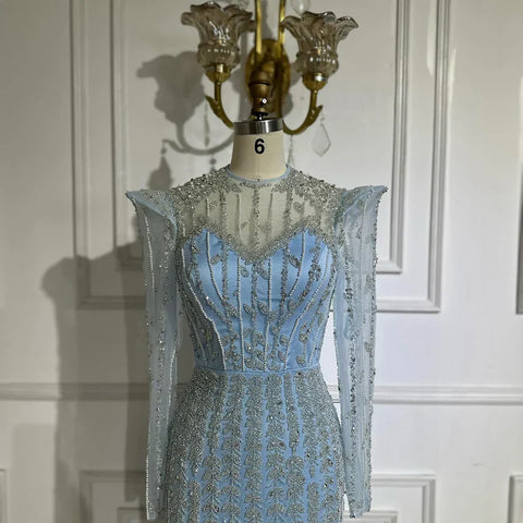 Beige Long Sleeves Arabic Evening Dresses LA72826