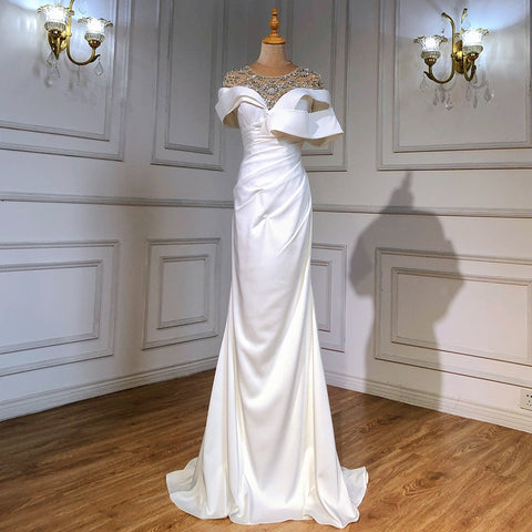 White Satin Beaded Evening Dresses Gowns 2025 Mermaid Elegant Luxury For Women Party LA71487