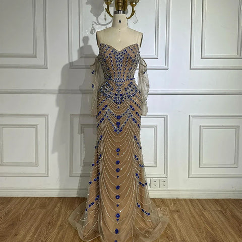 Robe de soirée luxueuse à perles bleues, idéale pour une occasion spéciale, LA72858