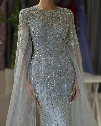 2025 Saudi Arabia Caramel Mermaid Elegant Cape Sleeve Luxury Beaded Evening Gown for Formal Occasion LA72775