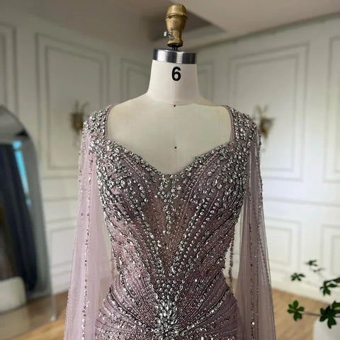 2025 Nude Cape Sleeves Beaded Saudi Arabic Evening Dresses Gowns for Formal Occasion LA72575A