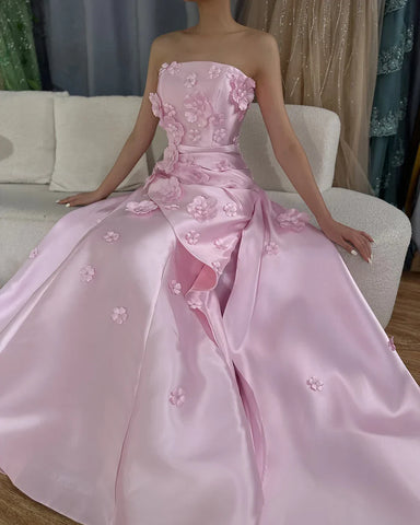 Pink 3D Flowers Mermaid Evening Dress with Detachable Overskirt LA72740