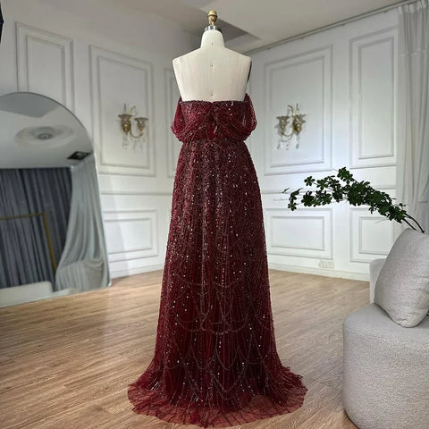 2025 Saudi Nude A Line Off Shoulder Evening Gown with Pearl Beaded Design for Formal Occasion LA72738A