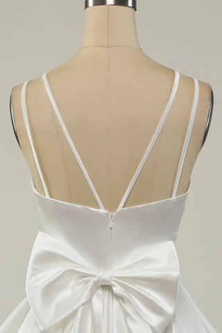 Vestido de graduación blanco satinado corte A, vestido corto blanco para fiesta de bienvenida Y1849