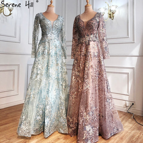 Elegant Long Sleeve Arabic Evening Dresses Luxury Dubai Plus Size LA71026