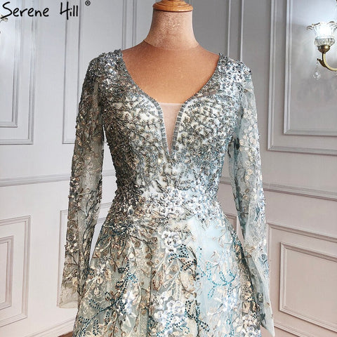 Elegant Long Sleeve Arabic Evening Dresses Luxury Dubai Plus Size LA71026