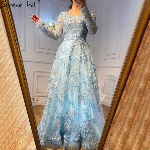 Elegant Long Sleeve Arabic Evening Dresses Luxury Dubai Plus Size LA71026