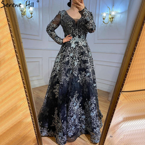 Elegant Long Sleeve Arabic Evening Dresses Luxury Dubai Plus Size LA71026