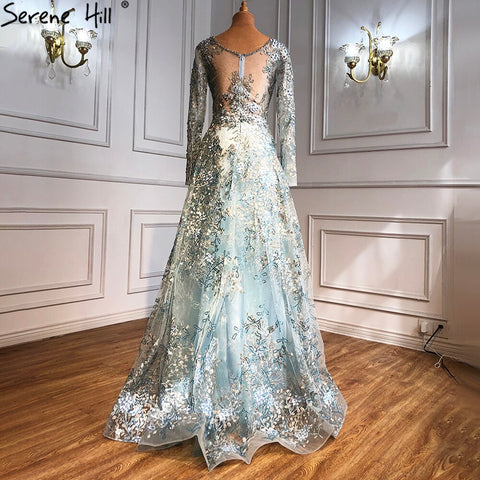 Elegant Long Sleeve Arabic Evening Dresses Luxury Dubai Plus Size LA71026