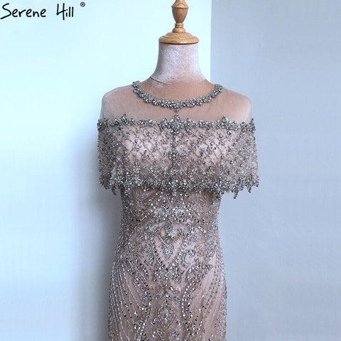 Nude Mermaid Luxury Evening Dresses For Woman 2025 Dubai Diamond Sequins Formal Dress LA70519