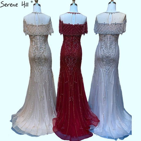 Nude Mermaid Luxury Evening Dresses For Woman 2025 Dubai Diamond Sequins Formal Dress LA70519