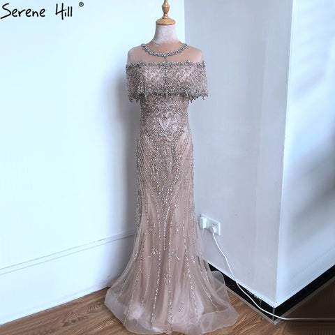 Nude Mermaid Luxury Evening Dresses For Woman 2025 Dubai Diamond Sequins Formal Dress LA70519