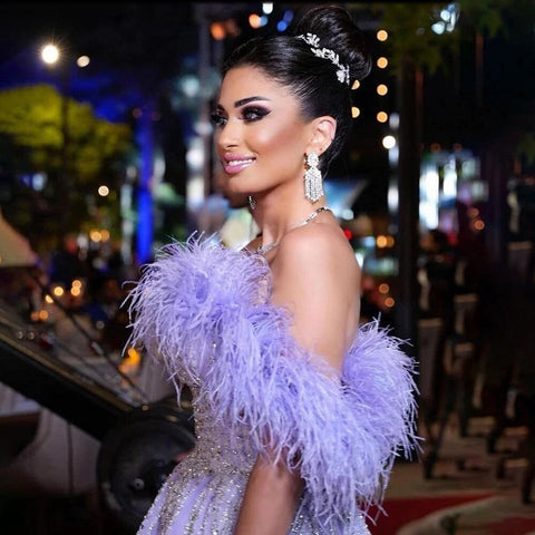 Sexy Off Shoulder A Line Feather Beaded Luxury Evening Dresses Gowns For Women Arabic Party 2025 LA71844