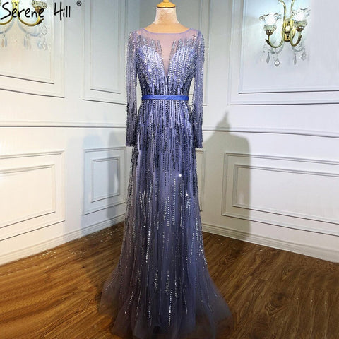 Gradient Luxury Evening Gowns  2025 Long Sleeves Beading Sparkle A-Line Formal Dress LA70323