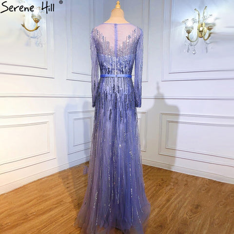 Gradient Luxury Evening Gowns  2025 Long Sleeves Beading Sparkle A-Line Formal Dress LA70323