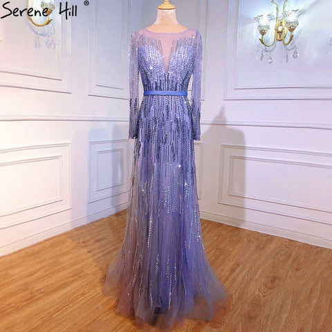 Gradient Luxury Evening Gowns  2025 Long Sleeves Beading Sparkle A-Line Formal Dress LA70323