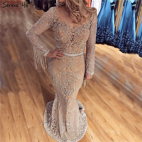 SERNE HILL Dubai  Luxury  Muslim Tassel Beading Long Evening Dresses Party Formal Gowns  For  Woman 2025 Plus Size LA60707