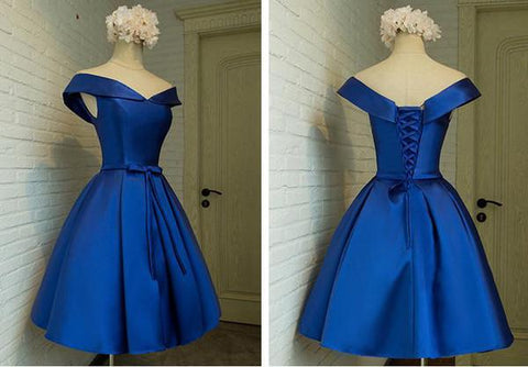 Simple A-line Off Shoulder Satin Sleeveless Homecoming Dresses Party Dress