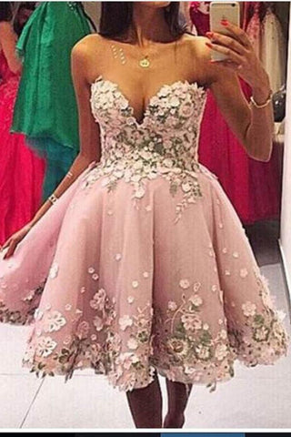 A Line Appliques Sweetheart Strapless Homecoming Dresses, Short Prom Dress