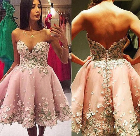 A Line Appliques Sweetheart Strapless Homecoming Dresses, Short Prom Dress