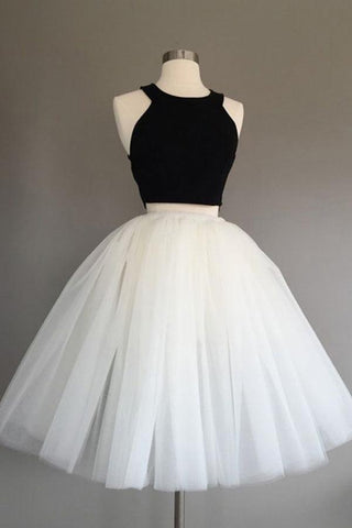 Ivory Two Piece Tulle Halter Knee-Length Sleeveless Short Homecoming Dress