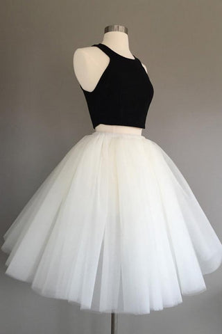 Ivory Two Piece Tulle Halter Knee-Length Sleeveless Short Homecoming Dress