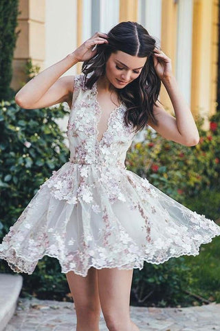 Vestido de fiesta de bienvenida corte A con flores, minivestido corto para adolescentes