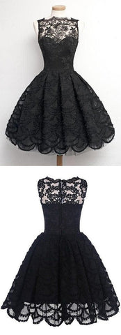 Lace A-Line Scalloped-Edge Vintage Homecoming Dress, Short Prom Dress